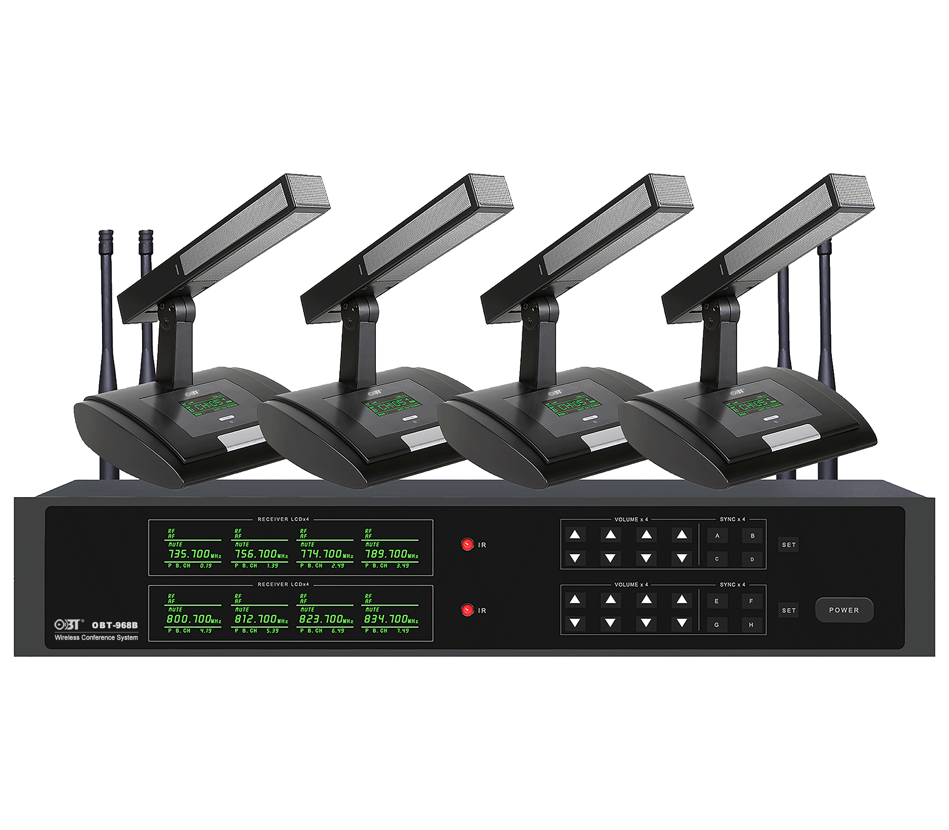U段無線會議系統一拖八無線話筒套裝規格 OBT-968B